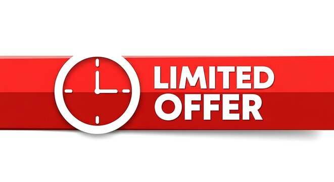 A red banner with a clock and limited offer text on a white background