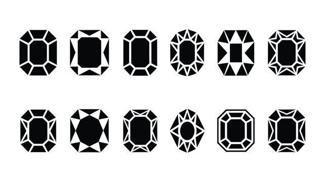 Collection of twelve keywords: black faceted gemstone on white background jewel diamond