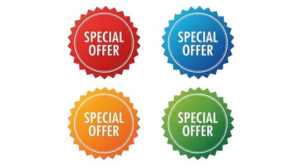 Fototapeta premium Four colorful special offer stickers on a white background