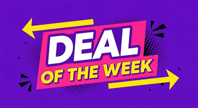 A vibrant deal of the week advertisement with colorful graphics and text