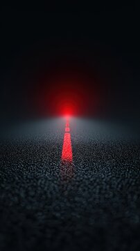 Dark asphalt road with a vibrant red glowing line extending into the distance