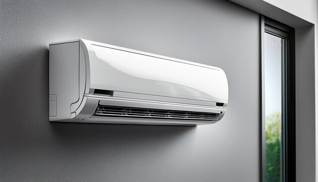 wall mounted white ac unit horizontal angled view
