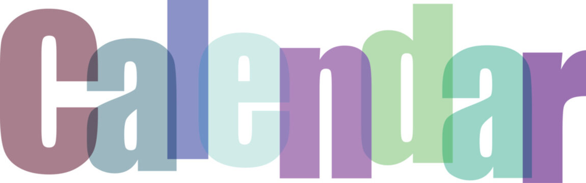 Colorful stylized text spelling out the word calendar in a rainbow gradient design