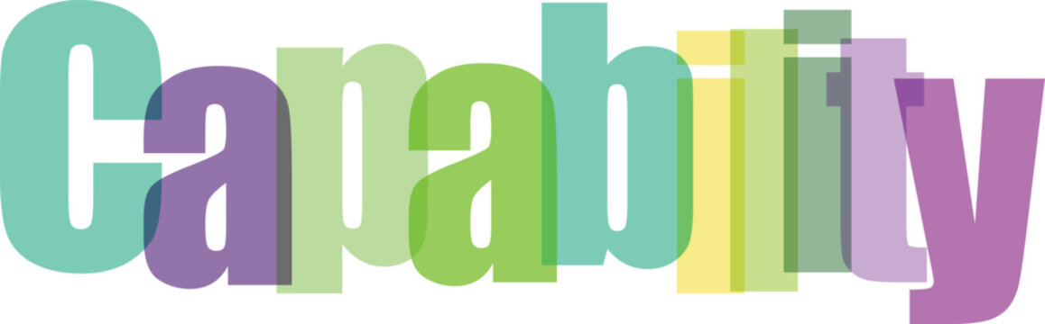 Colorful stylized typography of the word capability written in a rainbow gradient