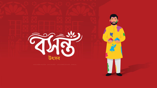 Basanta Utsav Bengali Festival Poster With Traditional Male Character