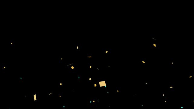 3D Explosion colorful Confetti, Falling golden confetti on black screen background. 4K with Alpha channel 3D animation of exploding confetti video