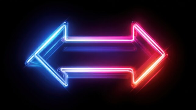 Glowing neon directional pointers illuminate a dark background with contrasting cool and warm illumination