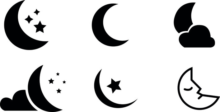Collection of crescent moon icons in various phases and designs