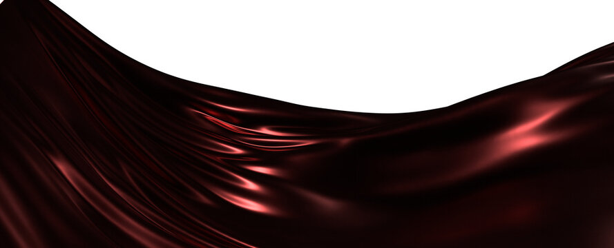 Abstract satin material in dark red, flowing cloth for luxury design, background or texture. Silk or velvet concept, smo