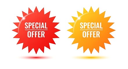 Two special offer stickers in red and orange on a white background