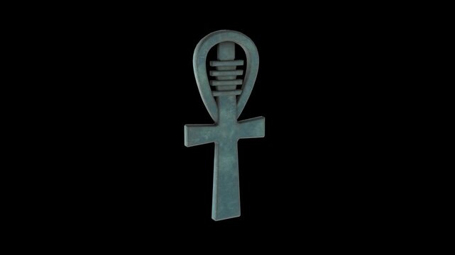 Ancient Egyptian ankh symbol of life, rotating slowly against a dark background, representing eternity and rebirth. animation