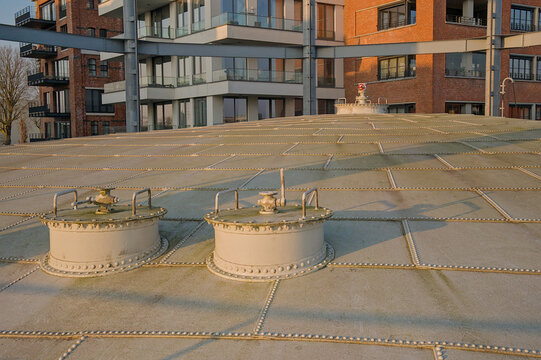 Detail of an old gas tank of the Tondelier factory in Ghent. 