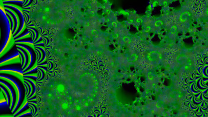 Colors and Shapes Form a Fractal Pattern Within a Frame Showing Abstract Designs Amidst Varying Shades of Green