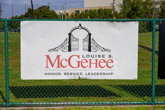 New Orleans, LA, USA - February 20, 2026: Sign for Louise S. McGehee School on Outdoor Fence at Youth Ballpark in Uptown New Orleans
