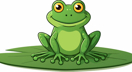 Fototapeta premium Cute Green Frog Cartoon Sitting on Lily Pad Illustration