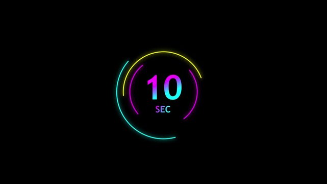 Glowing countdown timer animation for digital clock concept. Neon second counter for stopwatch and speed meter design. Circular time indicator motion for modern tech interface.
