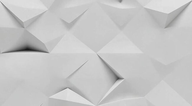 White Geometric Faceted Surface Creating a Polygonal Abstract Background with Dynamic Light and Shadow Play