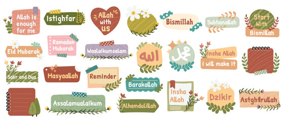 Islamic phrases stickers set with floral decoration for daily planner and journaling stickers