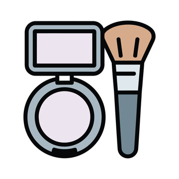 Illustration of a compact powder case with a mirror and a makeup brush, essential tools for cosmetic application and beauty routines.