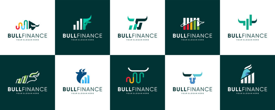 collection of financial logos with abstract bull shapes, investment market, consulting, vector design illustration.