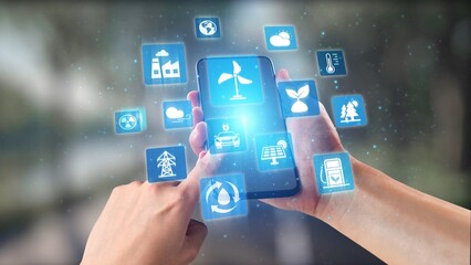 Fototapeta premium Clean energy supports sustainability, and clean energy sources reduce pollution. With clean energy technology, the future depends on clean energy transformation. Spire