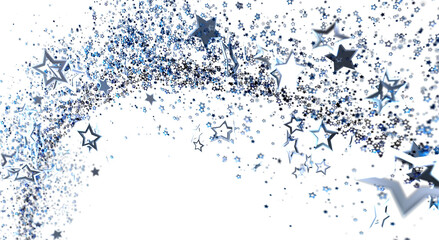 Fototapeta premium Elegant abstract background featuring a cascade of blue stars against a clean white backdrop, perfect for various design