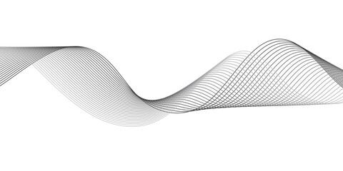 Fototapeta premium Abstract Minimalist Sound Wave Pattern Featuring Fluid Grey Curves and Geometric Flow Smooth Monochrome Grayscale Vector Design on White Background.