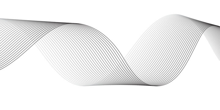 Abstract Monochrome Sound Wave Pattern with Fluid Grey Curved Lines on Transparent Background  Minimalist Geometric Flow Vector Design with Smooth Grayscale Motion.