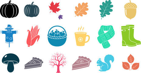 Autumn Icons: Pumpkins, Leaves, and Cozy Elements