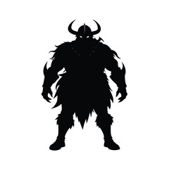 Viking warrior silhouette wearing horned helmet and fur armor for northern barbarian legend theme