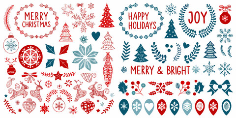 Festive holiday illustrations with christmas trees ornaments and joyful greetings © Hridoy