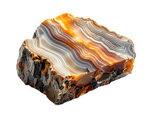 Striking banded agate gemstone with vibrant orange and white layers.