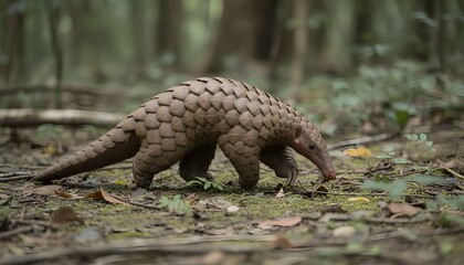Obraz premium Pangolin foraging in a forest, endangered animal in its natural habitat