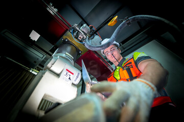 A robotics technician performs a critical repair on the joint of an industrial robotic arm, troubleshooting the servo motor and wiring during a system commissioning or maintenance cycle.