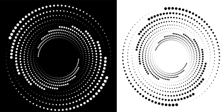 Spiral with lines in circle. 3 segments. Abstract geometric art line background, logo, icon, design element. A black figure on a white background and an equally white figure on the black side.