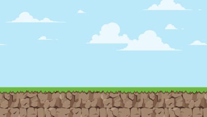 横スクロールゲームの地面と空の背景イラスト_シームレス_16:9