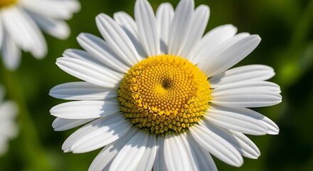 Obraz premium A detailed close-up view of a white daisy flower with a bright yellow center, captured in a natural outdoor setting.