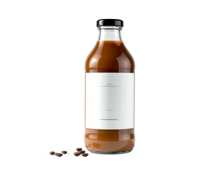 Glass bottle of cold brew coffee with blank label.