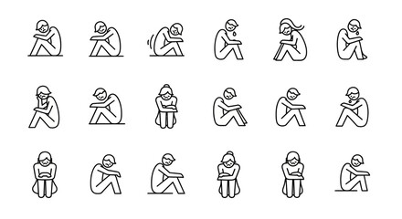 Fototapeta premium Person expressing sadness in various poses illustration