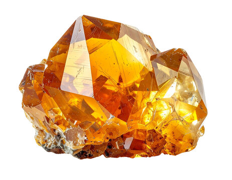 Stunning golden citrine crystal formation isolated on white background.