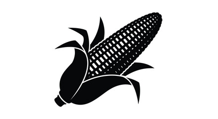 A graphic depiction of a single ear of corn in black and white © Asia