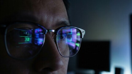 Glasses Lens Reflection of Abstract Code Interface