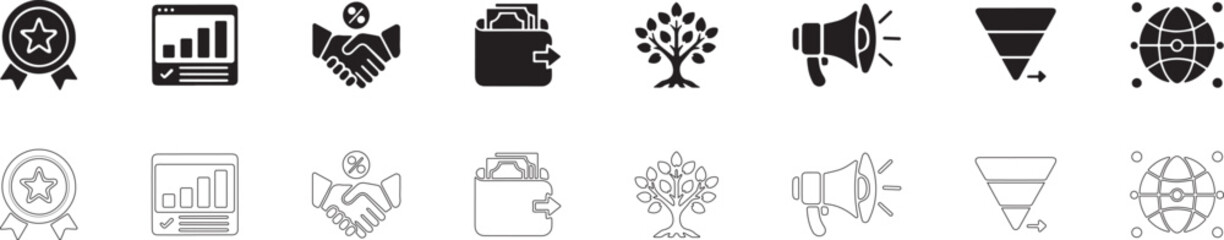 Affiliate networks. Vector set of corporate branding system icons.
