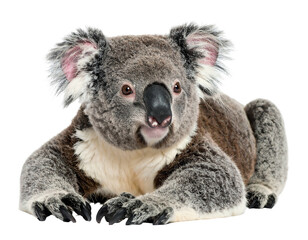 Obraz premium Koala Bear Resting on Ground with Focused Expression.