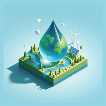 world water day march 22 isometric globe droplet icon