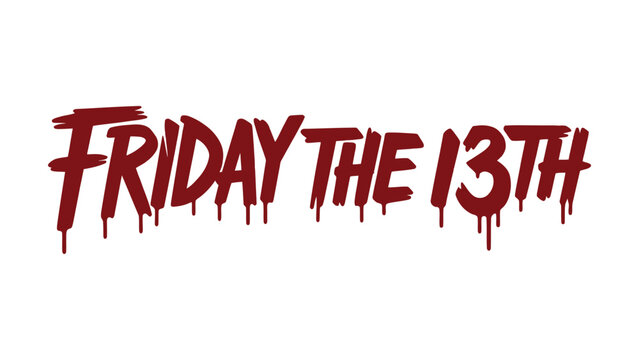 friday the 13th horror typography with dripping blood effect isolated on white background spooky halloween design concept