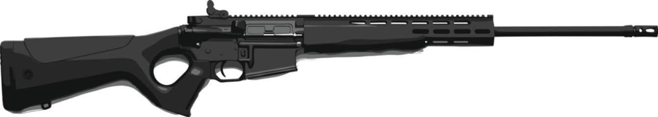 Black rifle with scope and magazine firearm assault rifle