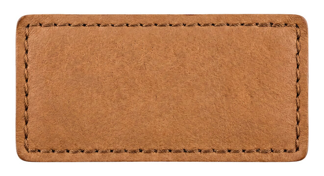 Blank Brown Leather Jeans Label Patch Top View Isolated