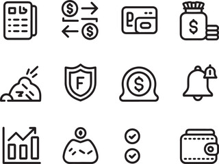 Finance and business line icons collection for application design