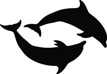 Black silhouettes of two dolphins swimming